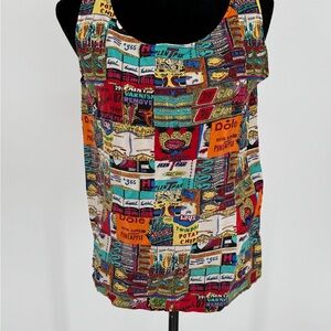 VTG Anne Pinkerton Glory Silk Sleeveless Blouse Grocery Label Patchwork Small H6
